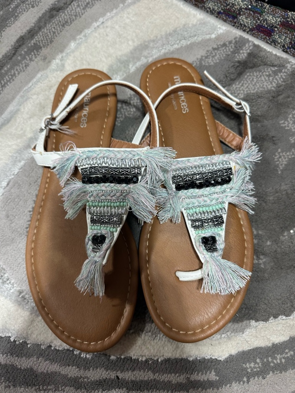 Maurice’s White Fringe Detail Women's Sandals - boho size 8